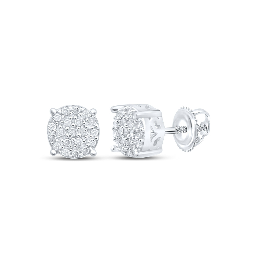 Sterling Silver Or Yellow-tone Sterling Silver Womens Round Diamond Cluster Earrings