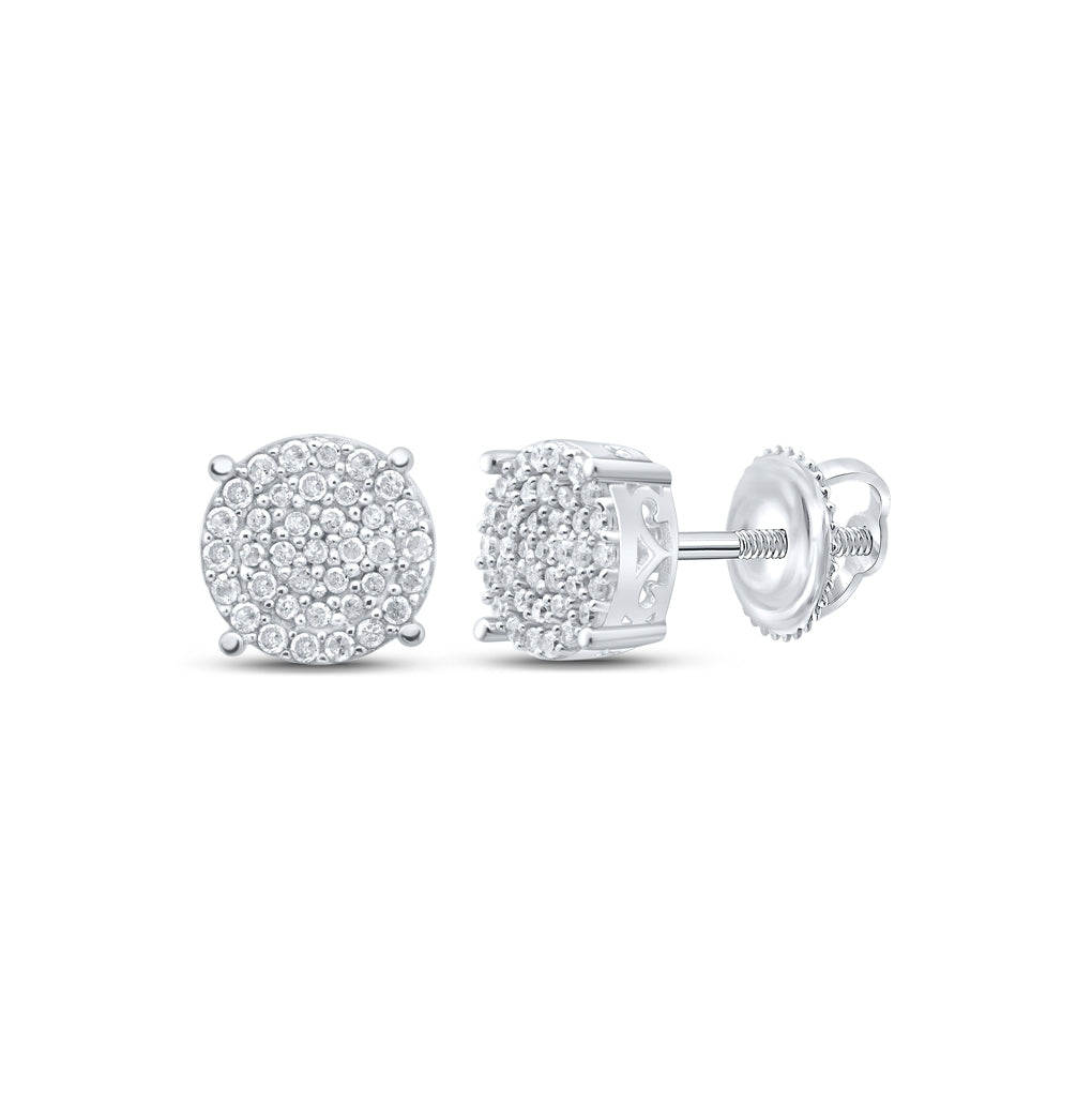 Sterling Silver Or Yellow-tone Sterling Silver Womens Round Diamond Cluster Earrings