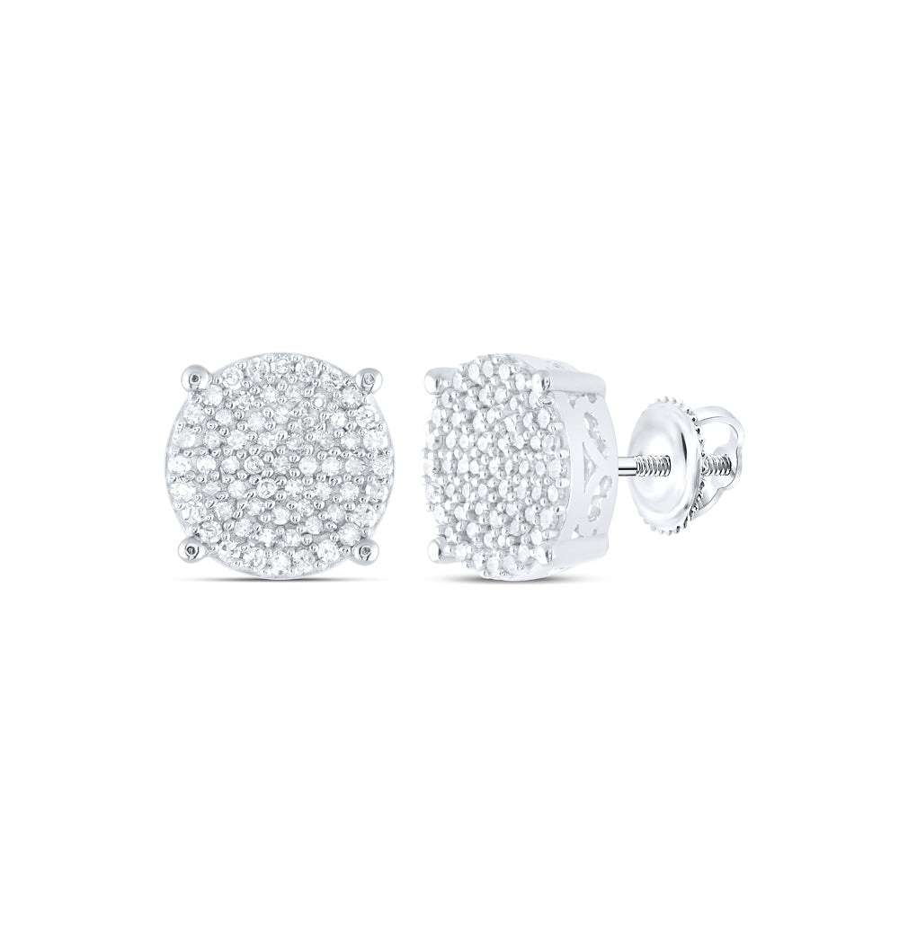 Sterling Silver Or Yellow-tone Sterling Silver Womens Round Diamond Cluster Earrings