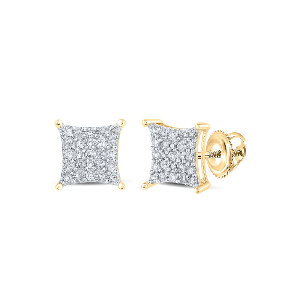10K Yellow Gold Women's Round Diamond Square Earring 1/4ctw