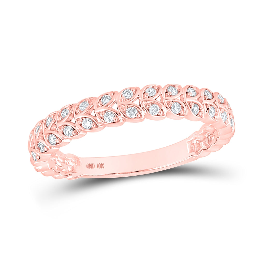 10K Rose Gold Womens Round Diamond Vine Leaf Stackable Band Ring 1/6 Cttw, Womens Size: 5-10