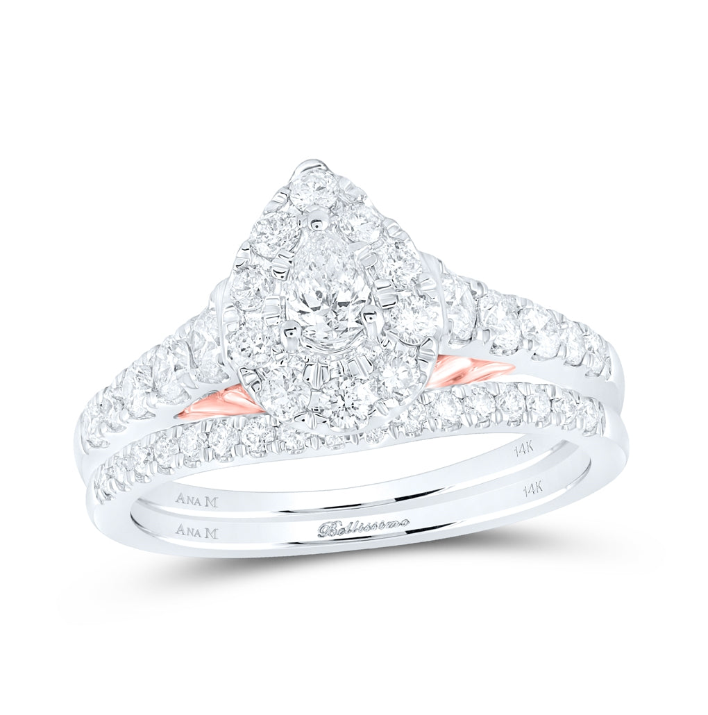 14kt Two-tone Gold 1ctw Diamond Ana M 1/5ct-cpear Bellissimo Bridal Set