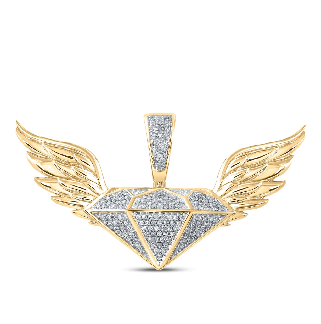 10K Yellow Gold Mens Round Diamond Gem Wings Charm Pendant 1/3 Cttw