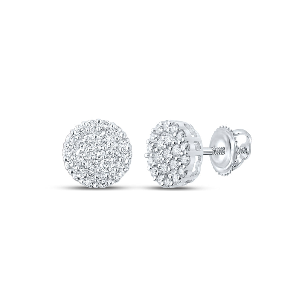 10K White Or Yellow Gold Round Diamond Cluster Earrings