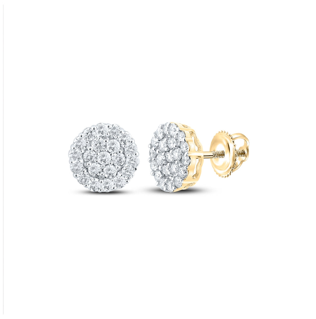 10K Yellow Gold Round Diamond Cluster Earrings 1-3/8ctw, Length: 0.42 Inch, Width: 0.42 Inch