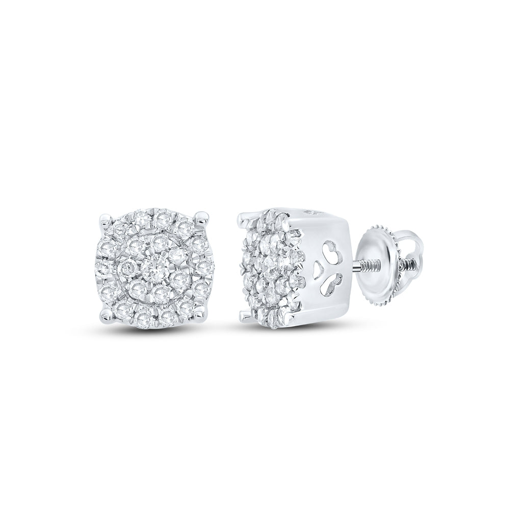 10K White Gold Womens Round Diamond Cluster Earrings 1/8 Cttw
