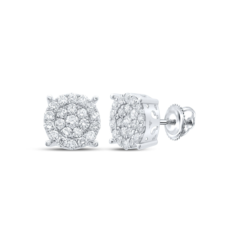 10K White Gold Womens Round Diamond Cluster Earrings 1 Cttw, Length: 0.37 In, Width: 0.37 In