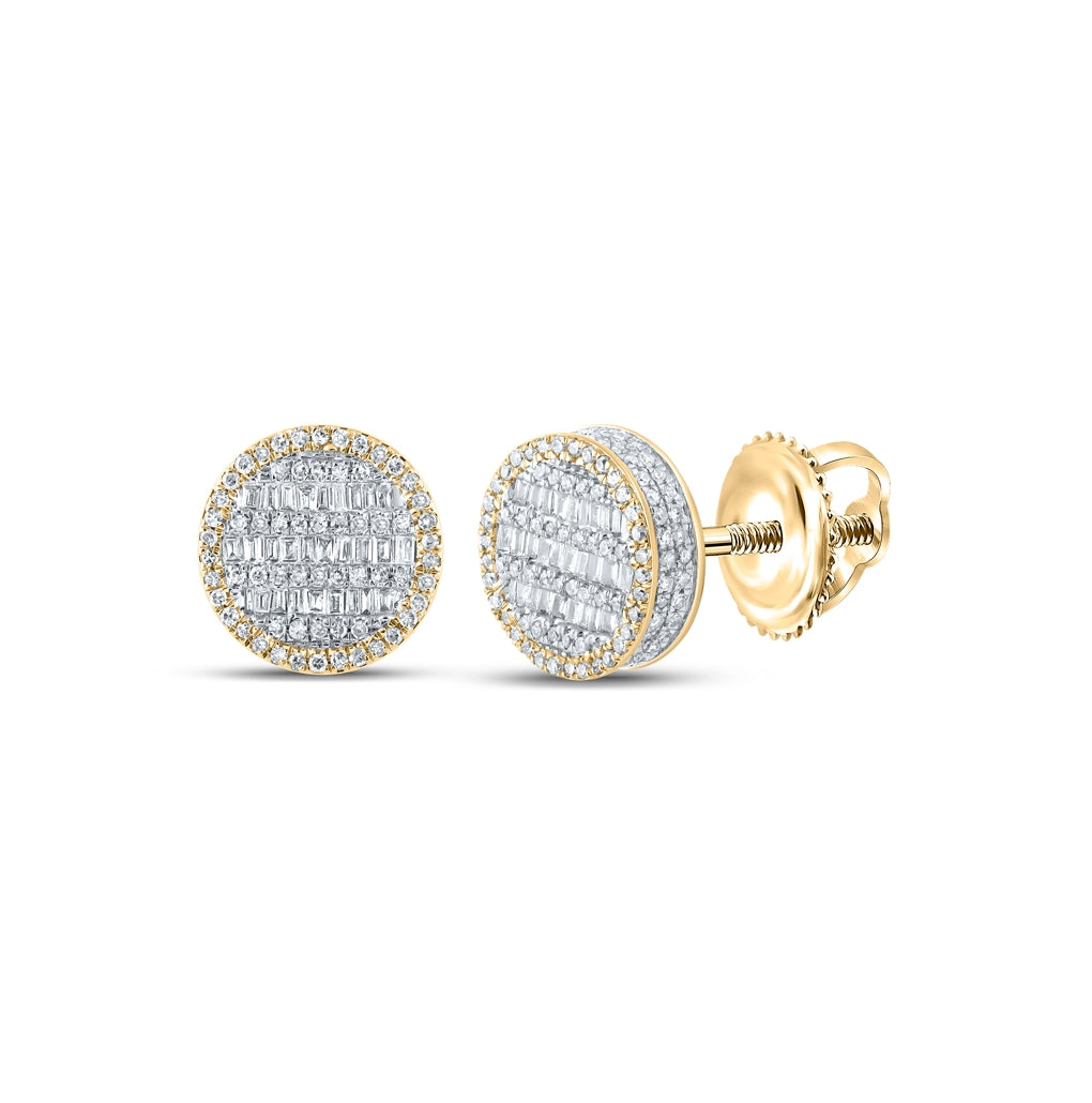 10K Yellow Gold Baguette Diamond Circle Earrings 1 Cttw