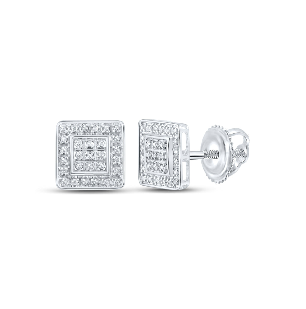 10K White Or Yellow Gold Round Diamond Square Earrings