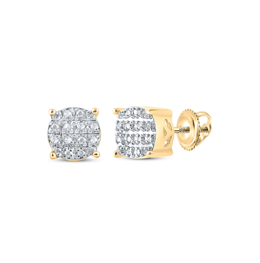 10K Yellow Gold Round Diamond Cluster Earrings 1/12 Cttw, Length: 0.21 In, Width: 0.21 In