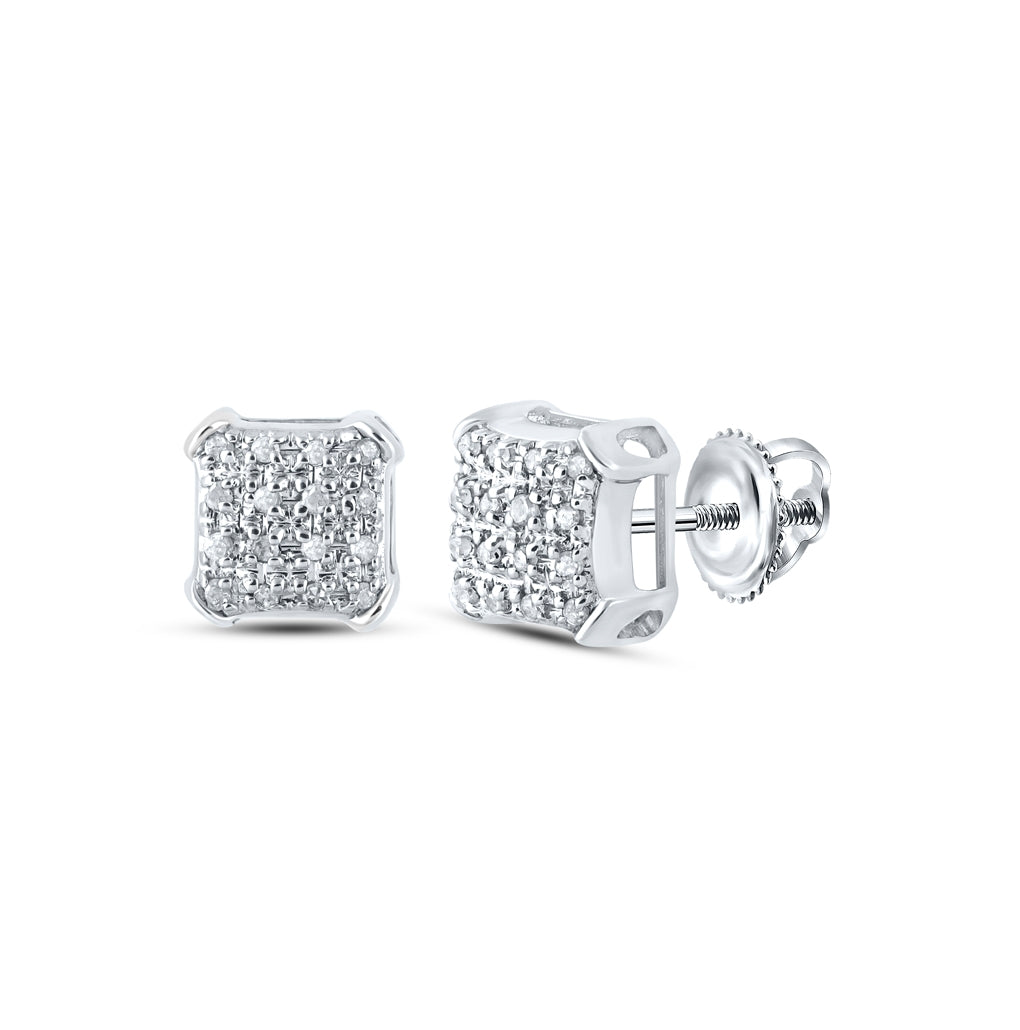 10K White Or Yellow Gold Round Diamond Square Earrings