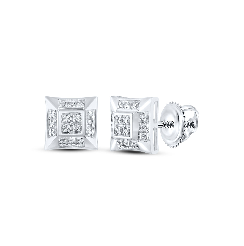 10K White Or Yellow Gold Round Diamond Square Earrings