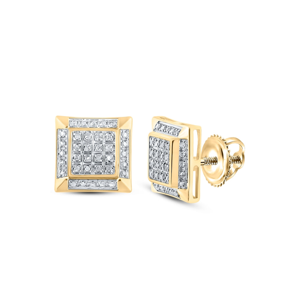 10K White Or Yellow Gold Round Diamond Square Earrings