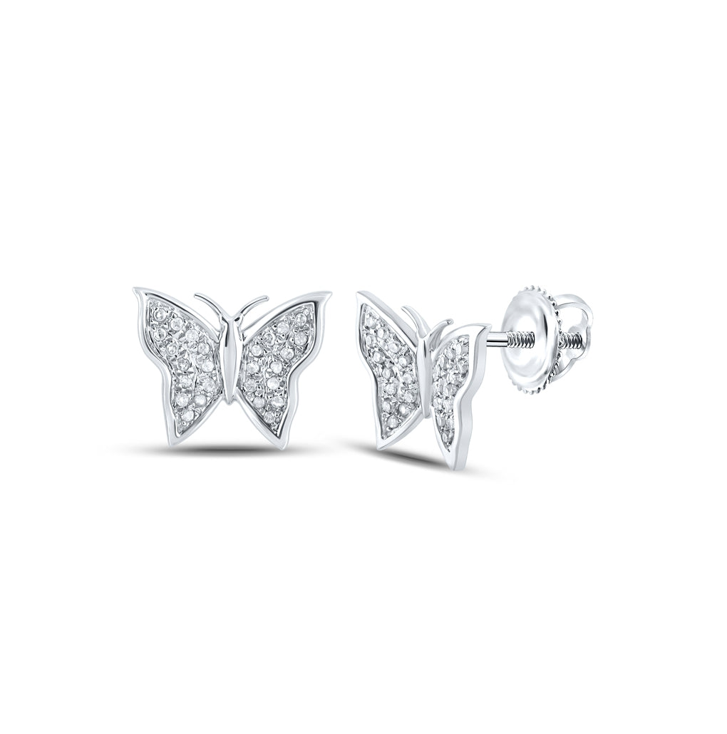 10K White Or Yellow Gold Womens Round Diamond Butterfly Earrings