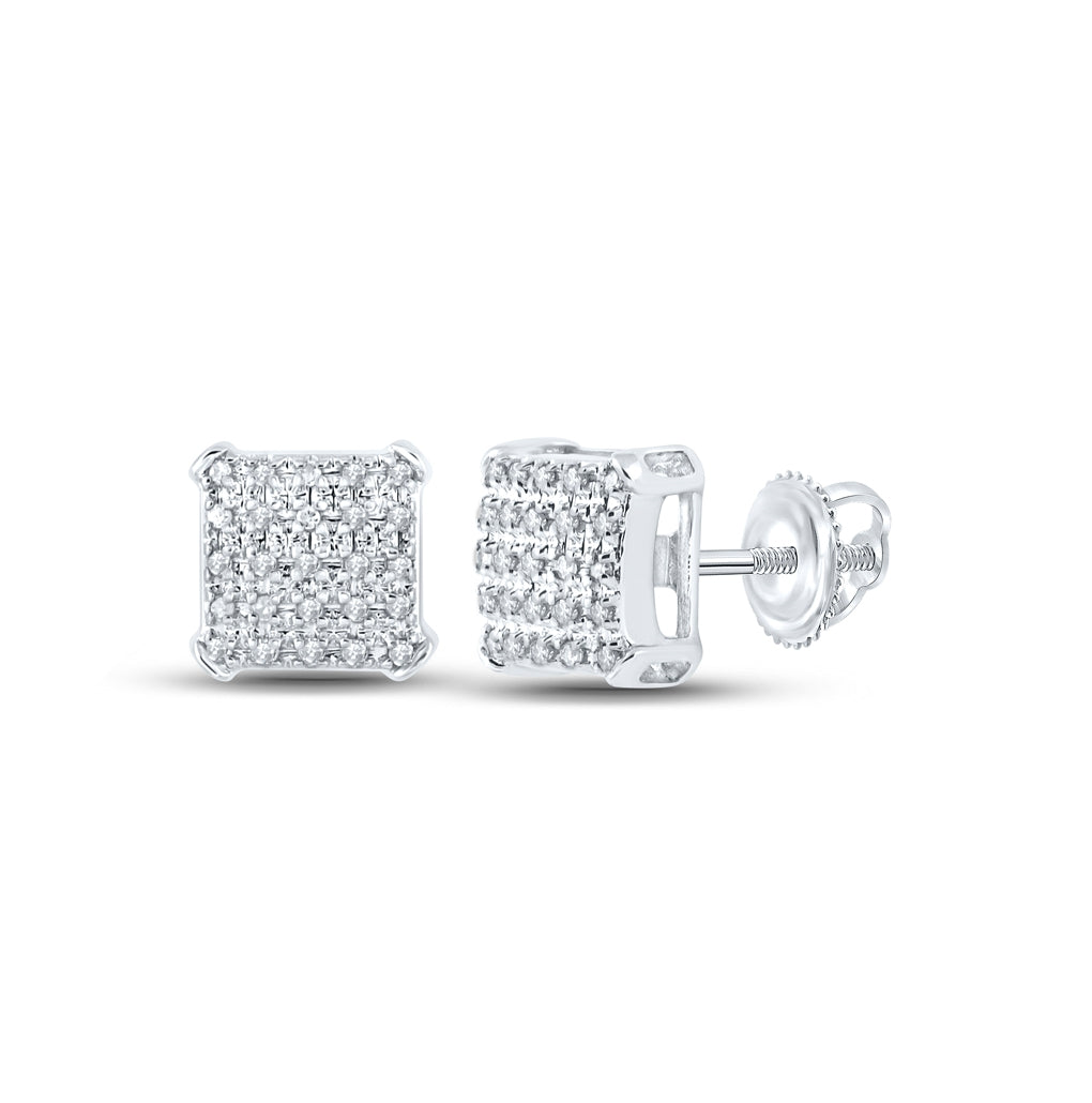 10K White Or Yellow Gold Round Diamond Square Earrings