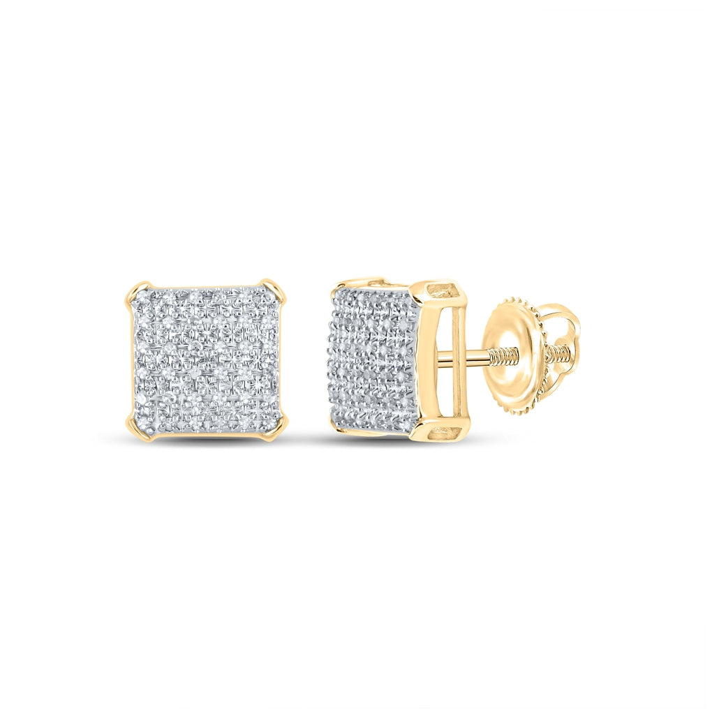 10K Yellow Gold Round Diamond P3 Mens Square Earring 1/5 Cttw