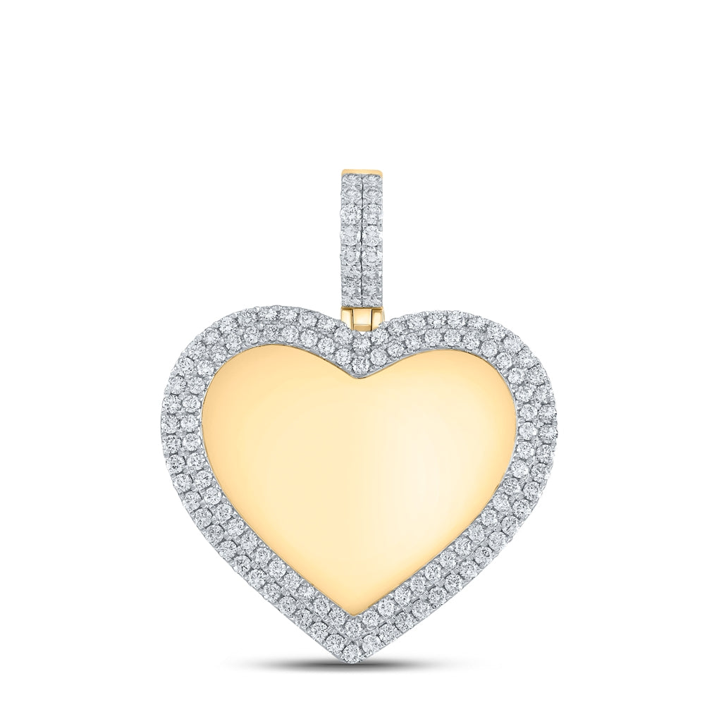 10K Yellow Gold Mens Round Diamond Heart Memory Charm Pendant 2 Cttw, Length: 1.7 In, Width: 1.33 In