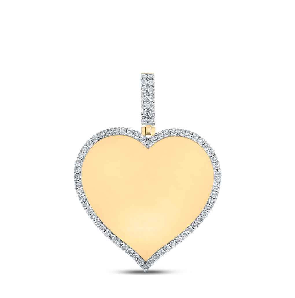 10K Yellow Gold Mens Round Diamond Heart Memory Charm Pendant 1/5 Cttw, Length: 1.77 In, Width: 1.43 In