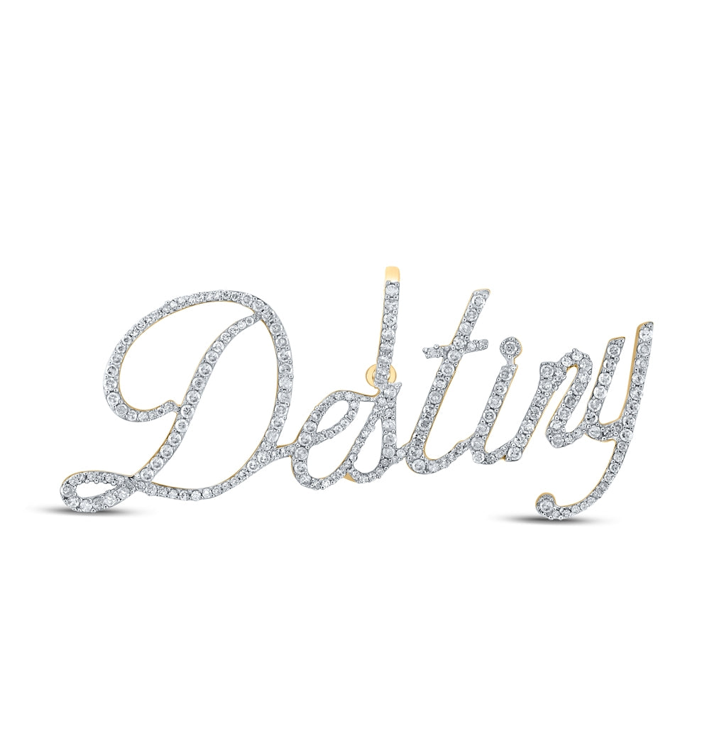 10K Yellow Gold Womens Round Diamond Destiny Name Pendant 1 Cttw