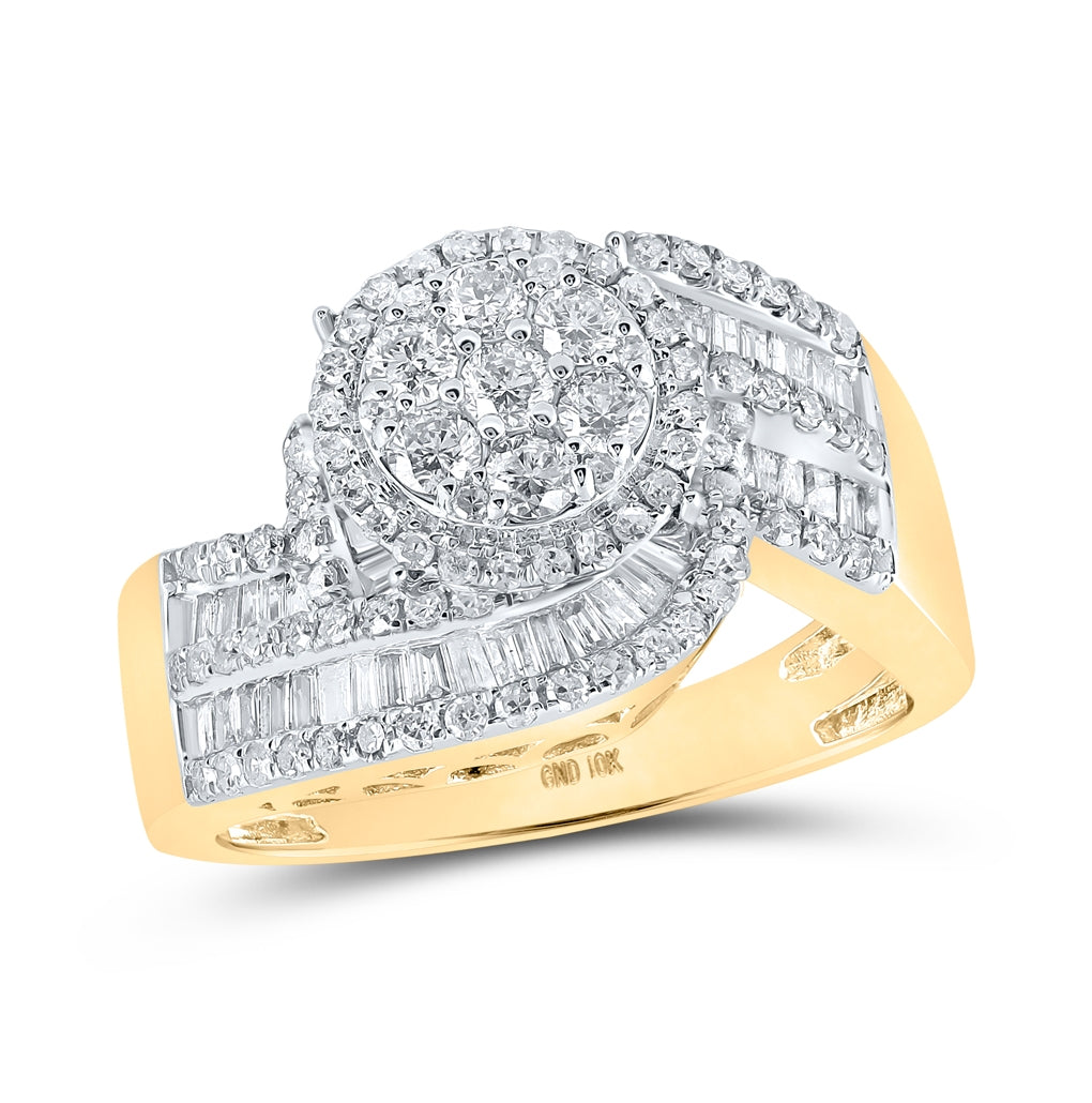 10K Yellow Gold Womens Round Diamond Flower Cluster Ring 1 Cttw, Womens Size: 5-10