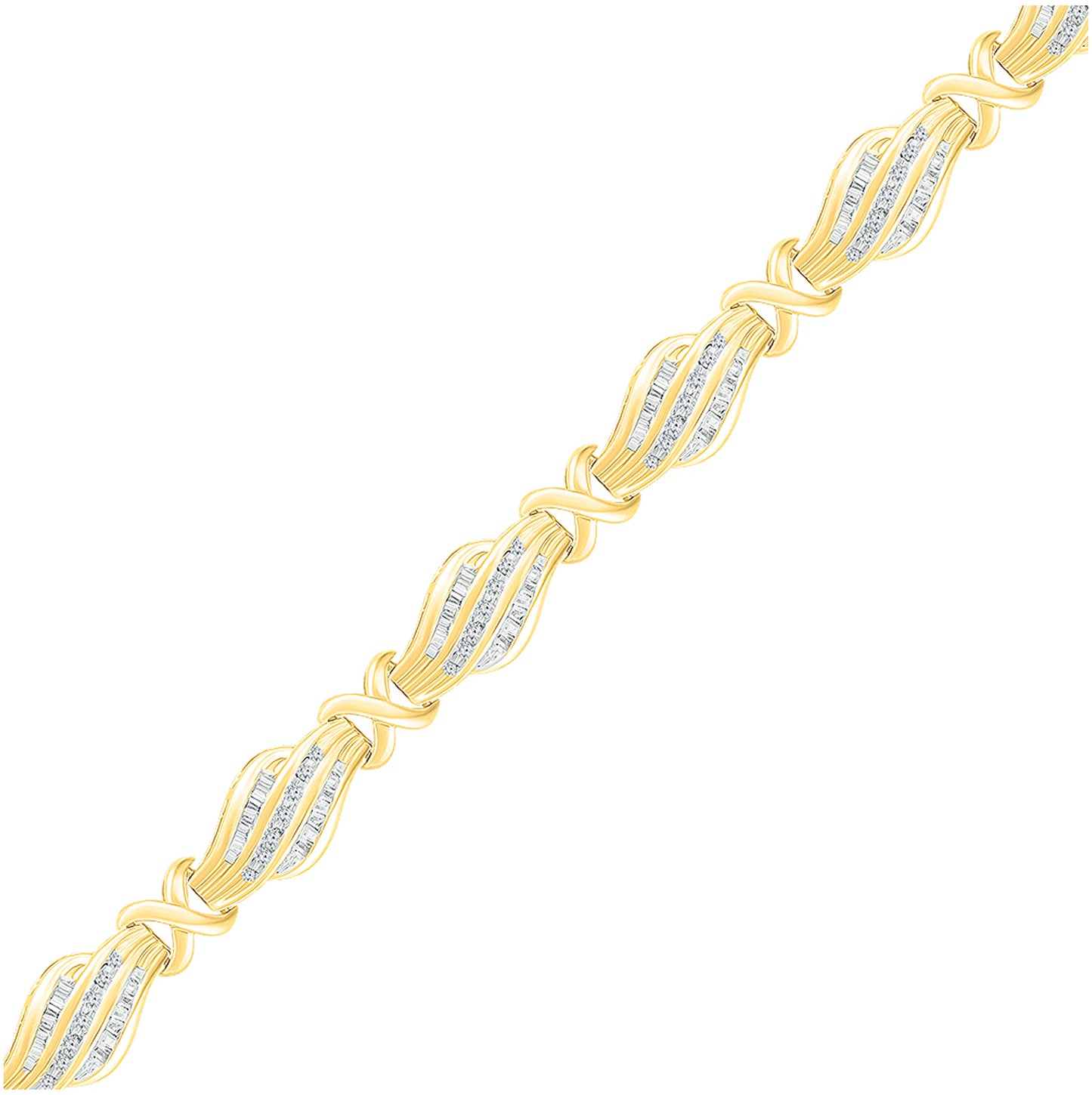 10K White Or Yellow Gold Womens Baguette Diamond Fashion Bracelet