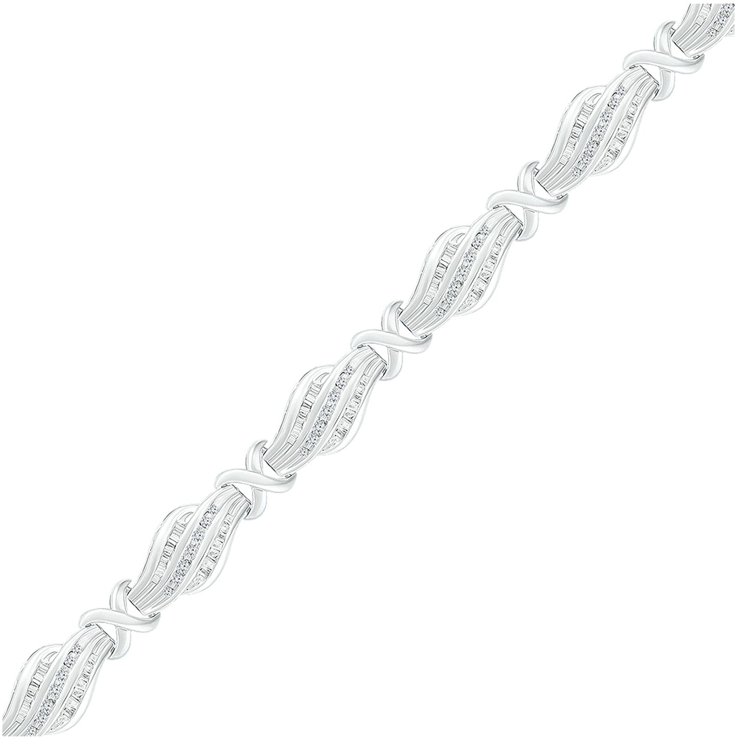 10K White Or Yellow Gold Womens Baguette Diamond Fashion Bracelet