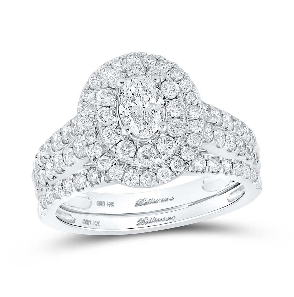 14K White Gold Oval Diamond Halo Bridal Wedding Ring Band Set 2 Cttw, Womens Size: 5-10
