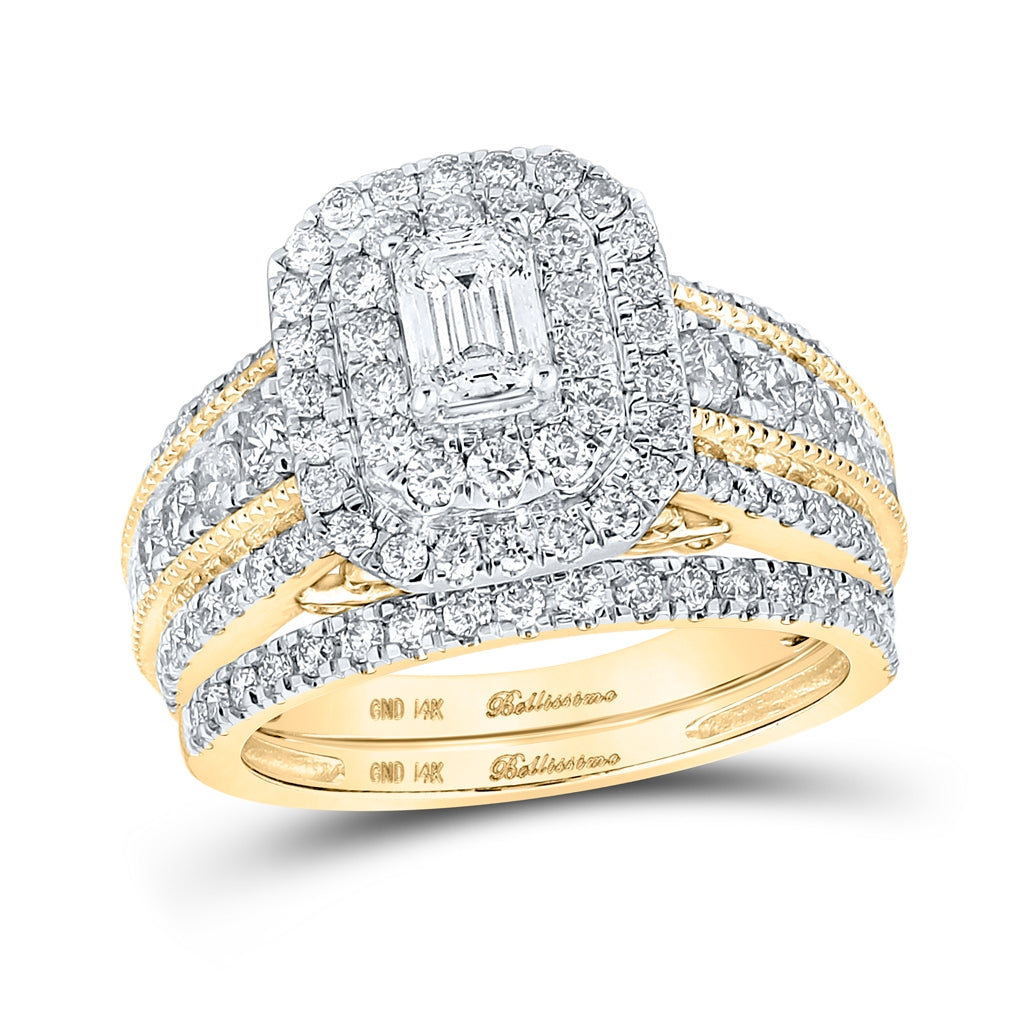 14K Yellow Gold Emerald Diamond Bridal Wedding Ring Band Set 2 Cttw, Womens Size: 5-10