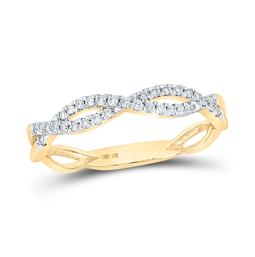 10K Yellow Gold Womens Round Diamond Twist Stackable Band Ring 1/6ctw, Womens Size: 5-10