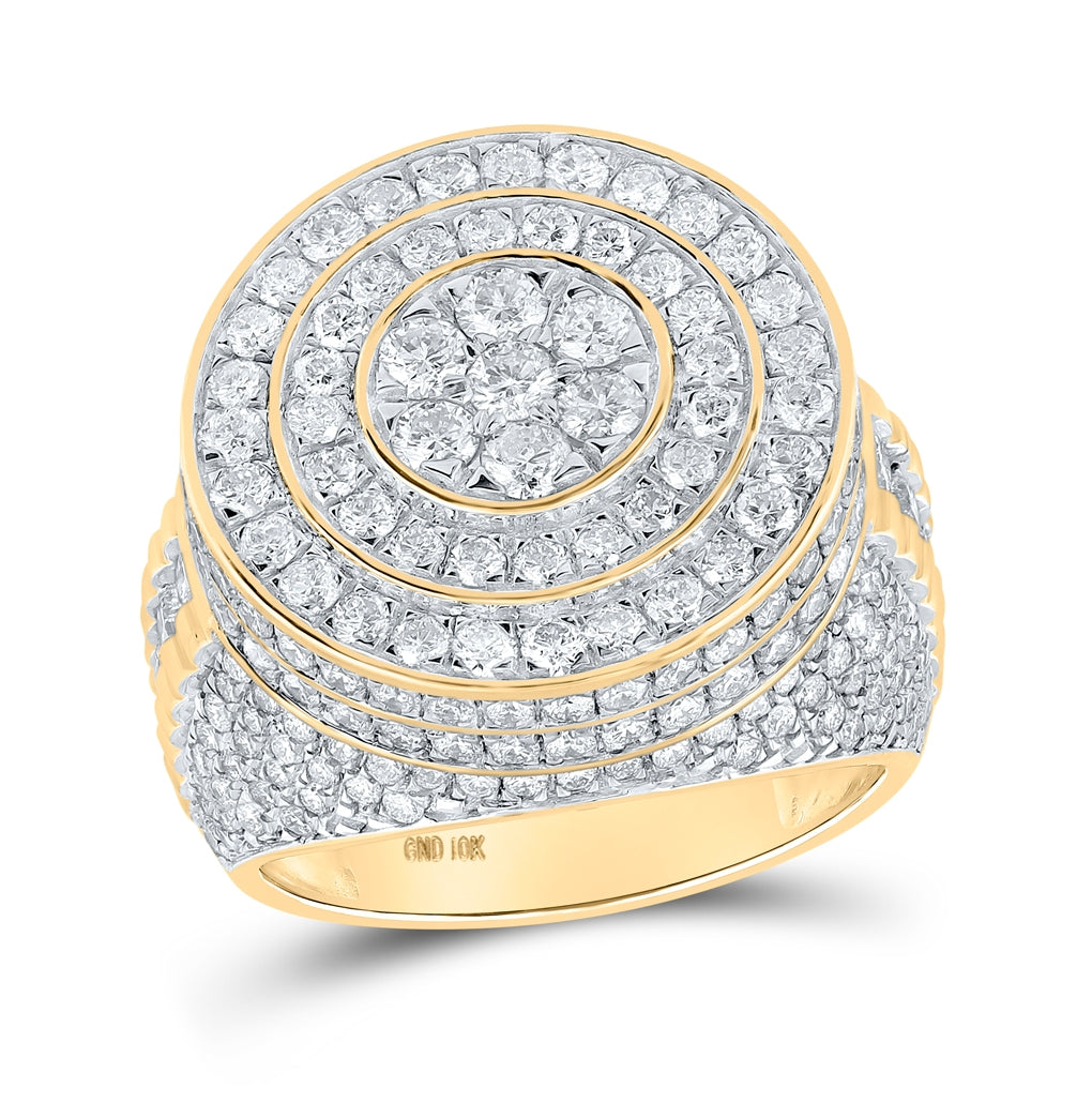 10K Yellow Gold Mens Round Diamond Circle Cluster Ring 5 Cttw, Mens Size: 7-13