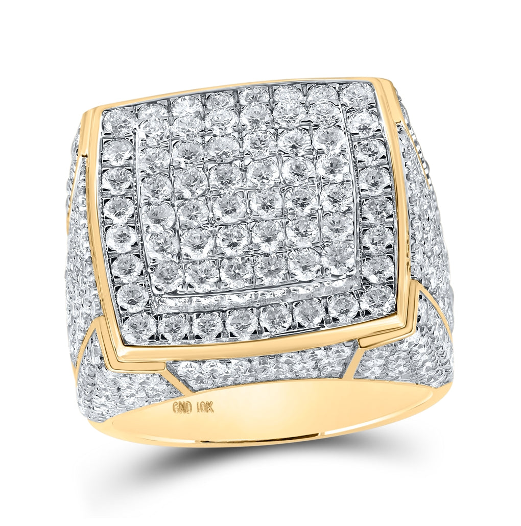 10K Yellow Gold Mens Round Diamond Square Ring 4-7/8 Cttw, Mens Size: 7-13