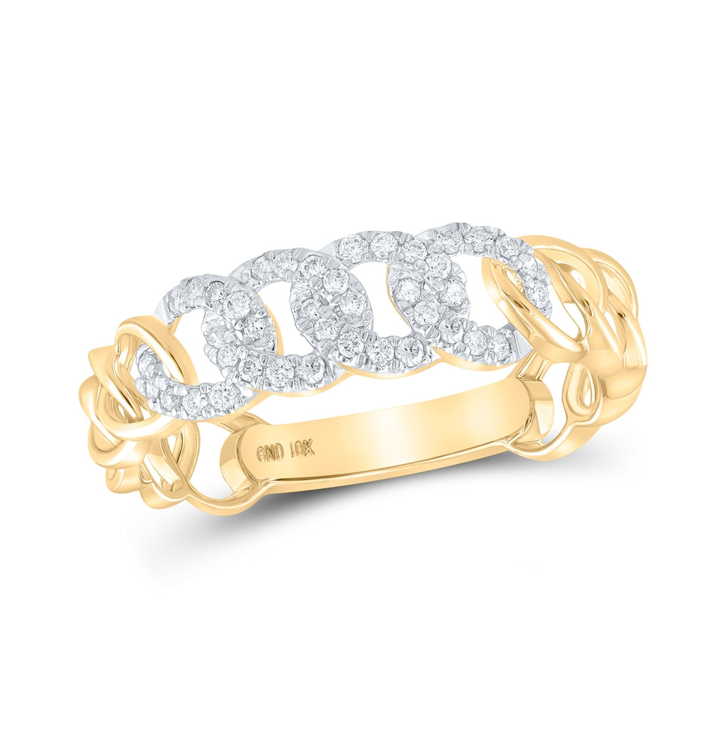 10K Yellow Or White Gold Womens Round Diamond Cuban Link Stackable Band Ring 1/6 Cttw, Womens Size: 5-10