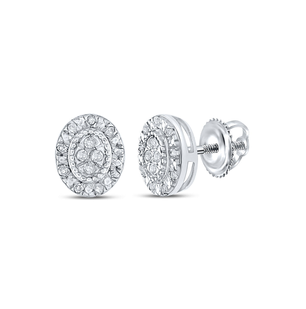 Sterling Silver Or Yellow-tone Sterling Silver Womens Round Diamond Oval Earrings