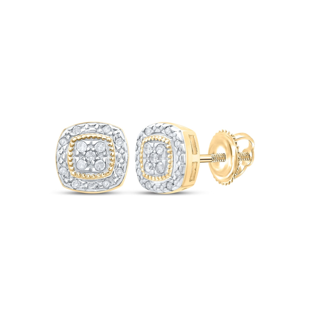 Sterling Silver Or Yellow-tone Sterling Silver Womens Round Diamond Square Earrings