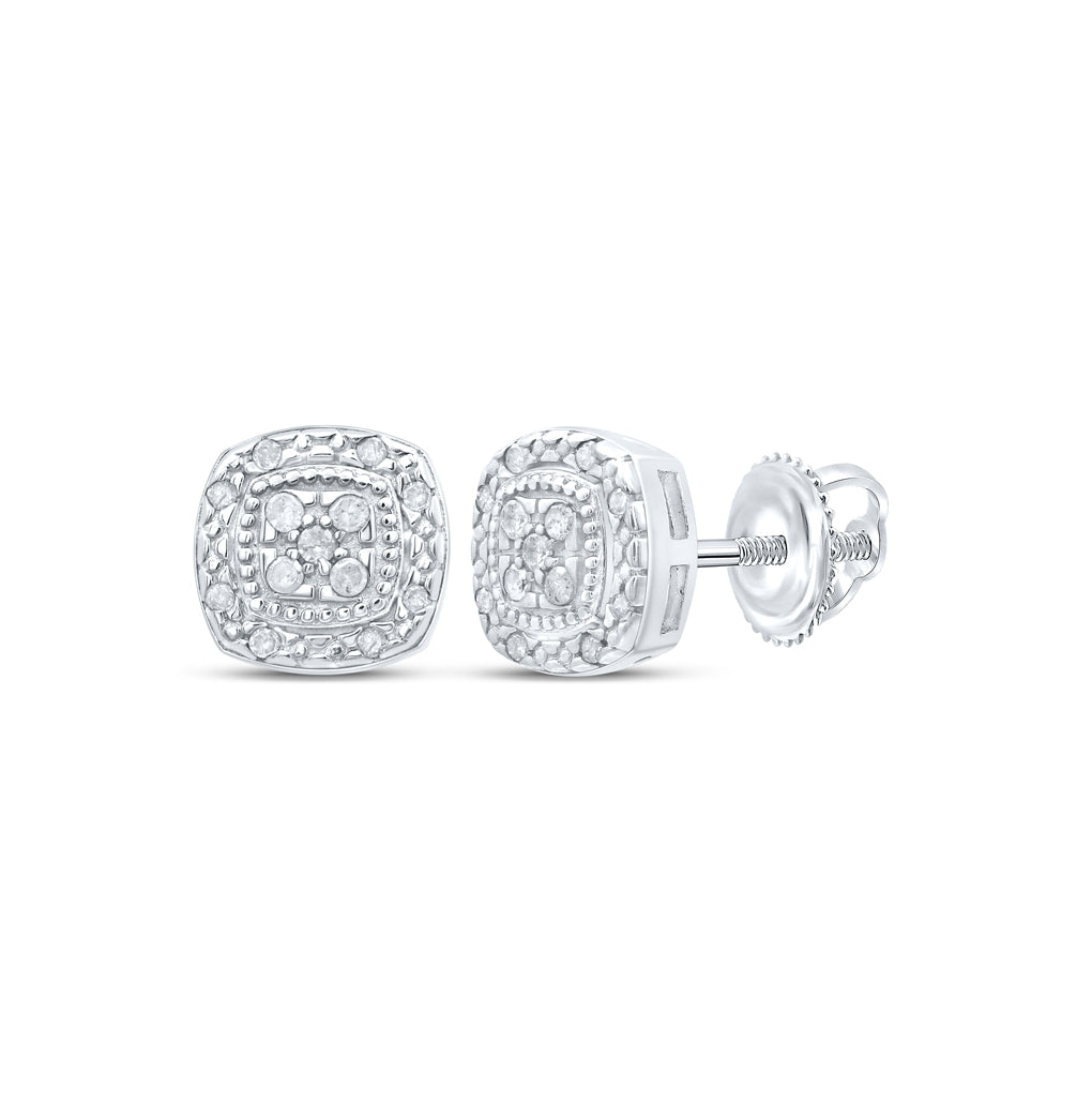 Sterling Silver Or Yellow-tone Sterling Silver Womens Round Diamond Square Earrings