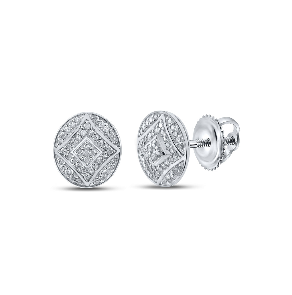 Sterling Silver Or Yellow-tone Sterling Silver Womens Round Diamond Oval Earrings