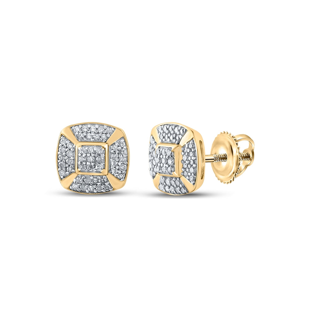Yellow-tone Sterling Silver Womens Round Diamond Square Earrings 1/3 Cttw