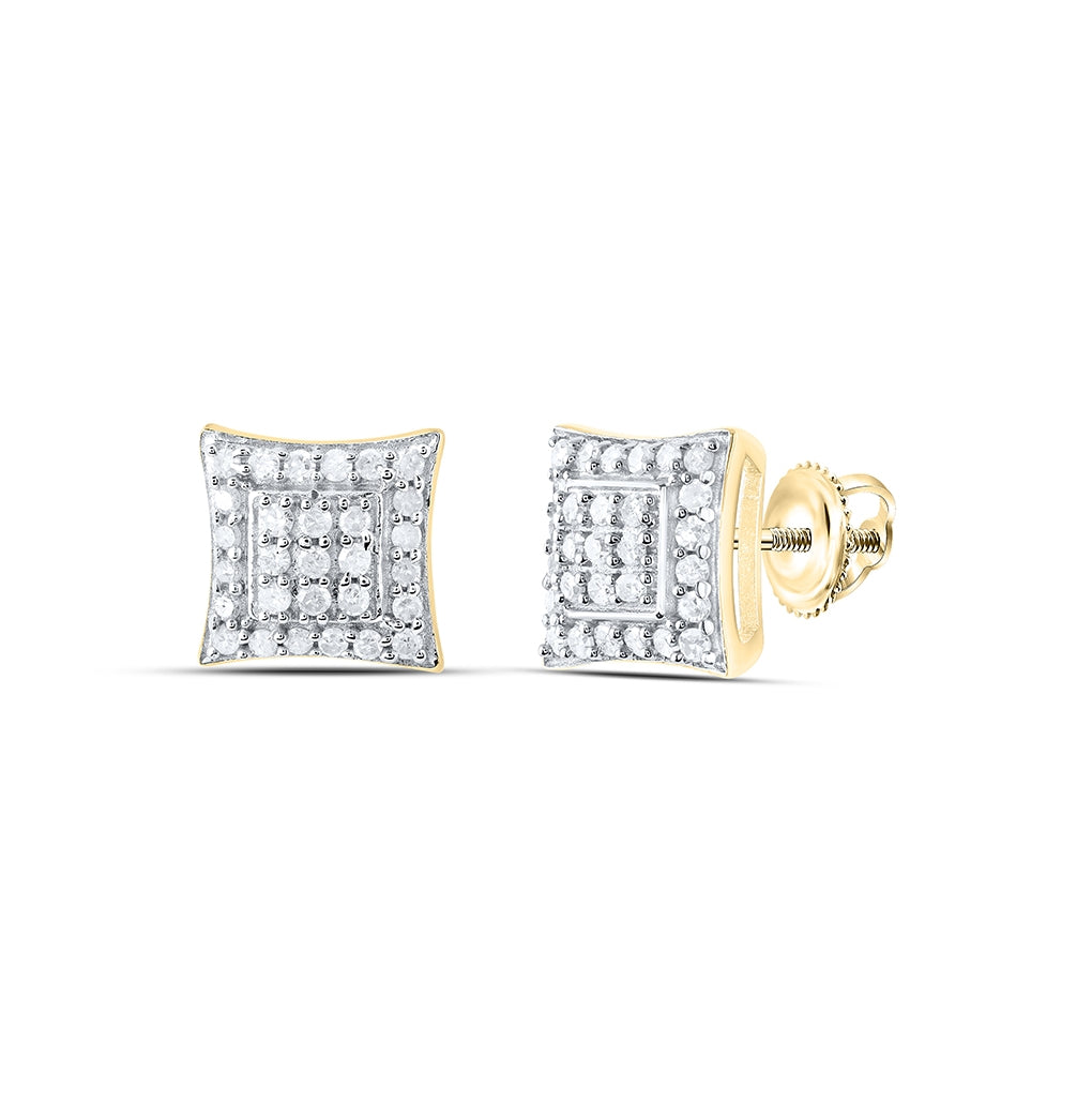 Sterling Silver Or Yellow-tone Sterling Silver Womens Round Diamond Square Earrings