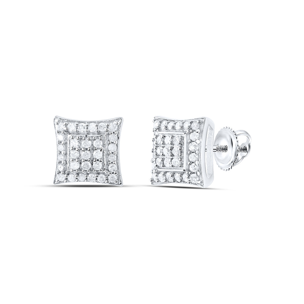 Sterling Silver Or Yellow-tone Sterling Silver Womens Round Diamond Square Earrings