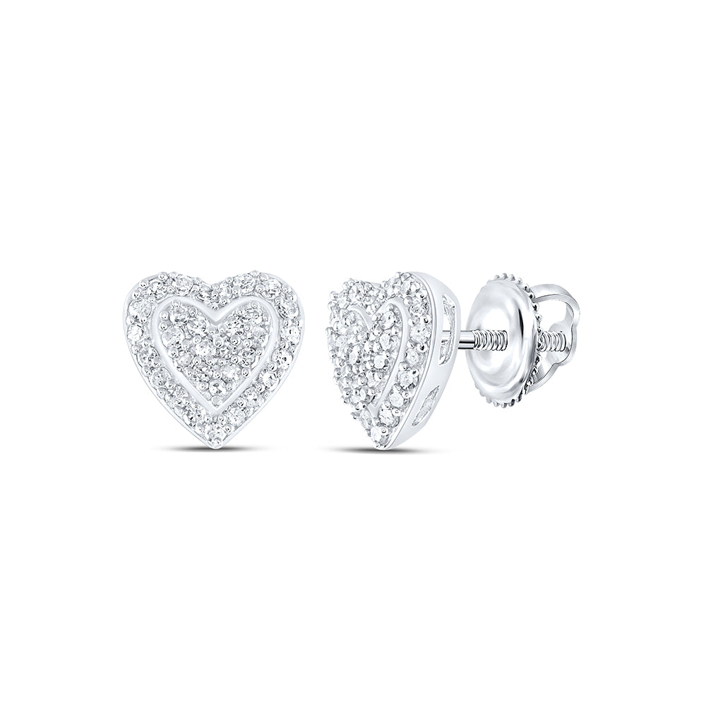 Sterling Silver Womens Round Diamond Heart Earrings 1/4ctw, Length: 0.3 Inch Width: 0.24 Inch