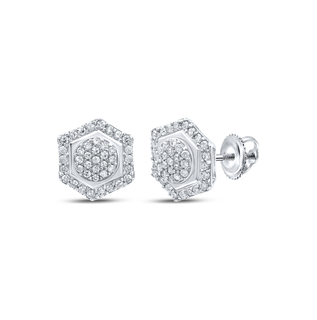 Sterling Silver Or Yellow-tone Sterling Silver Womens Round Diamond Hexagon Cluster Earrings