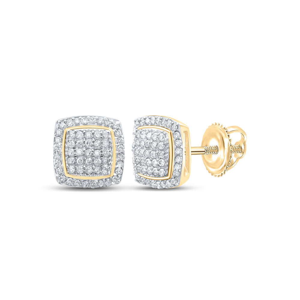 Sterling Silver Or Yellow-tone Sterling Silver Womens Round Diamond Square Earrings