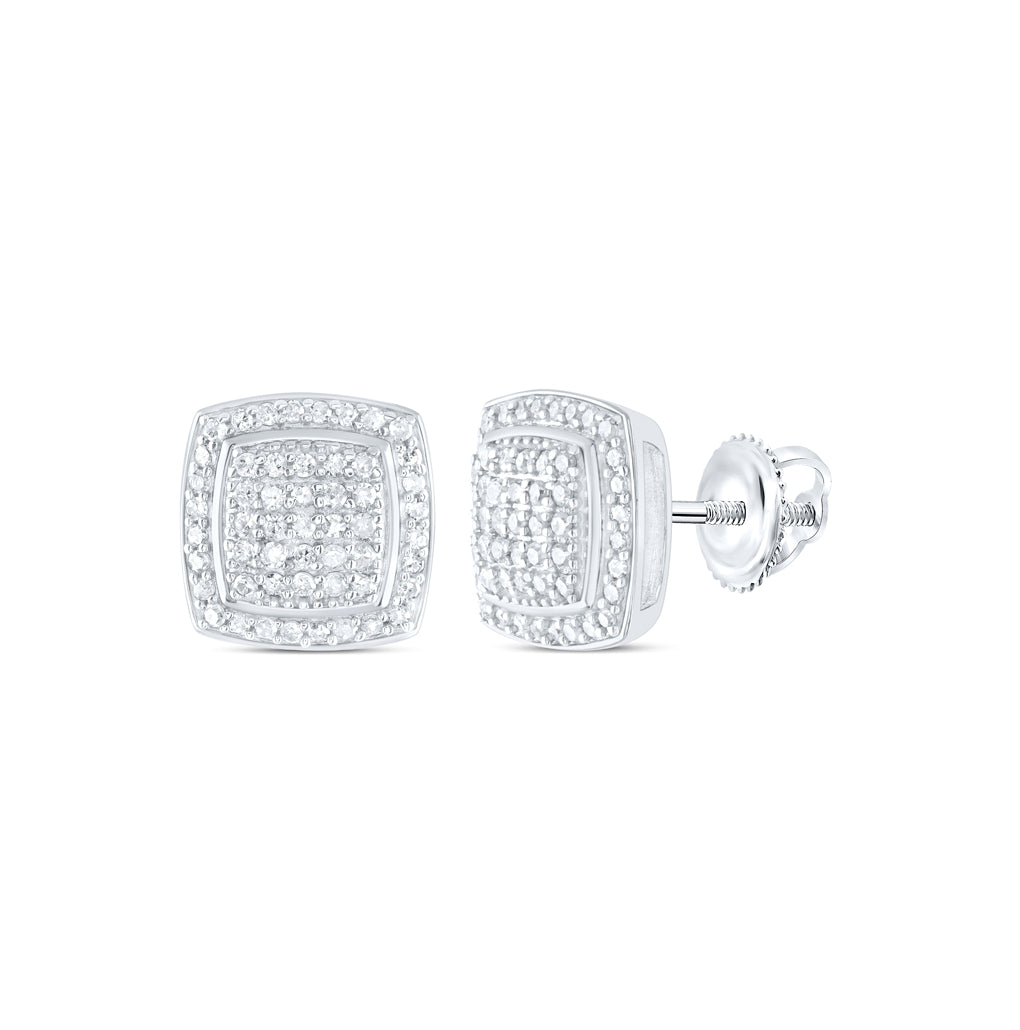 Sterling Silver Or Yellow-tone Sterling Silver Womens Round Diamond Square Earrings