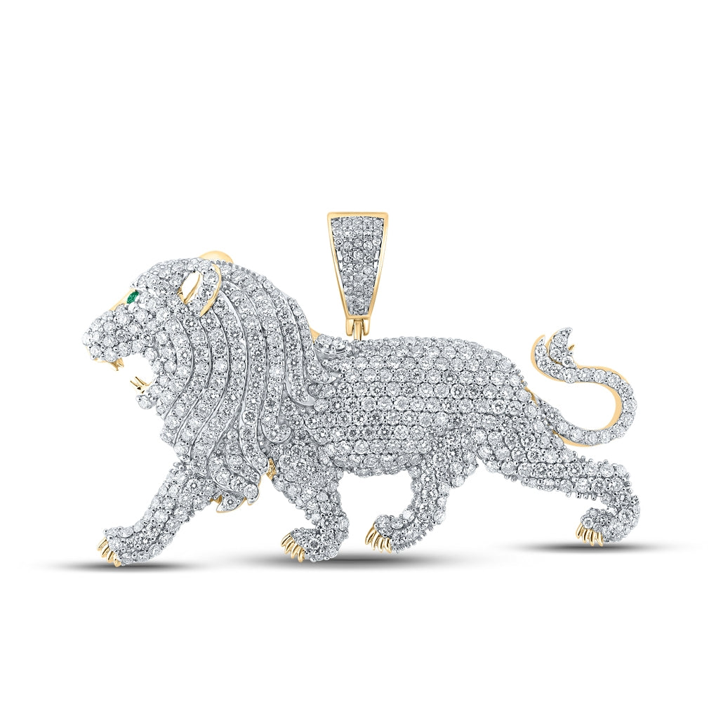 10K Yellow Gold Mens Round Diamond Lion Animal Charm Pendant 5-1/2 Cttw, Length: 1.5 In, Width: 2.32 In
