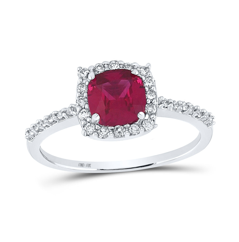 10K Yellow Or White Gold 1/5ctw Diamond 1 1/3ct Ruby Synthetic Gemstone Ring