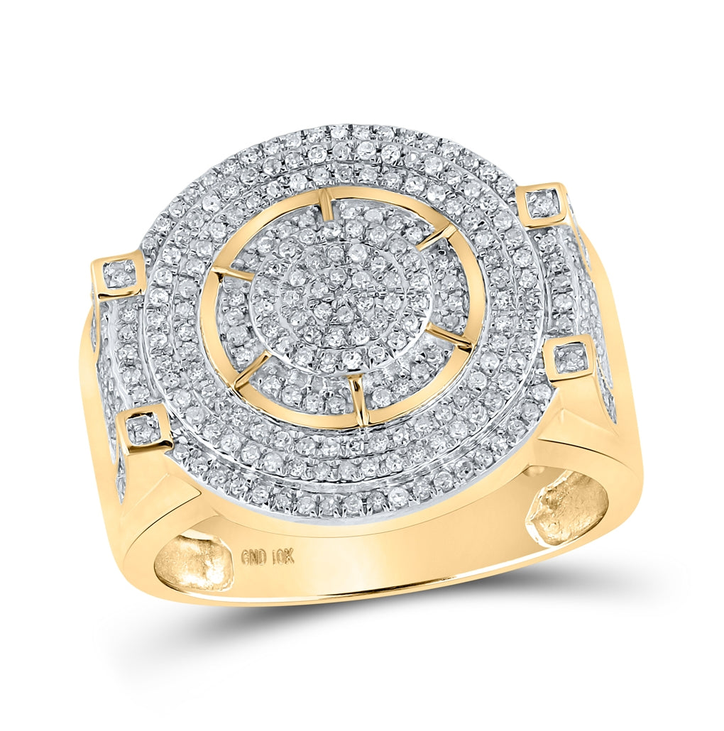 10K Yellow Gold Mens Round Diamond Circle Ring 3/4 Cttw, Mens Size: 7-13