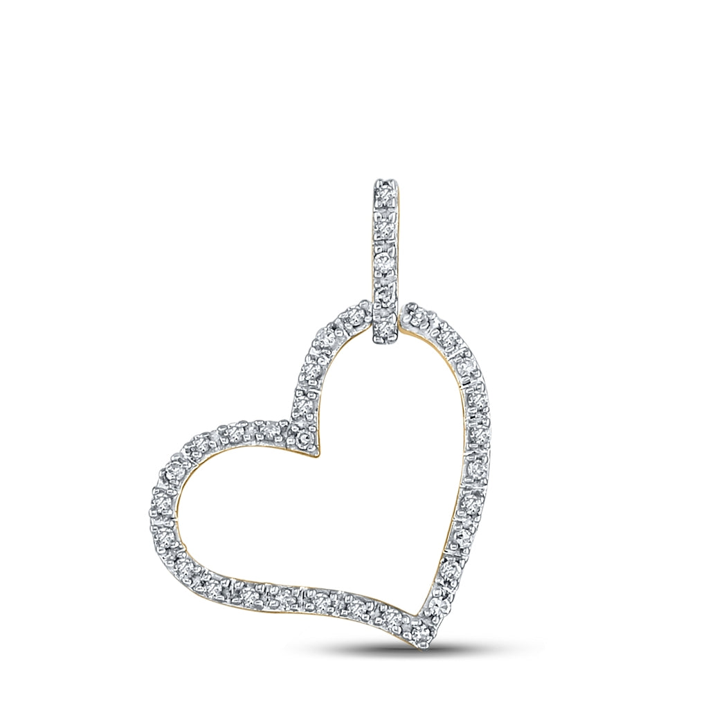10K Yellow Gold Women's Round Diamond Heart Pendant 1/12ctw