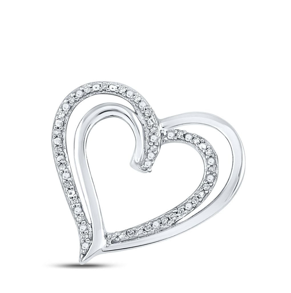 Sterling Silver Womens Round Diamond Heart Pendant 1/20ctw, Length: 0.71 Inch Width: 0.74 Inch