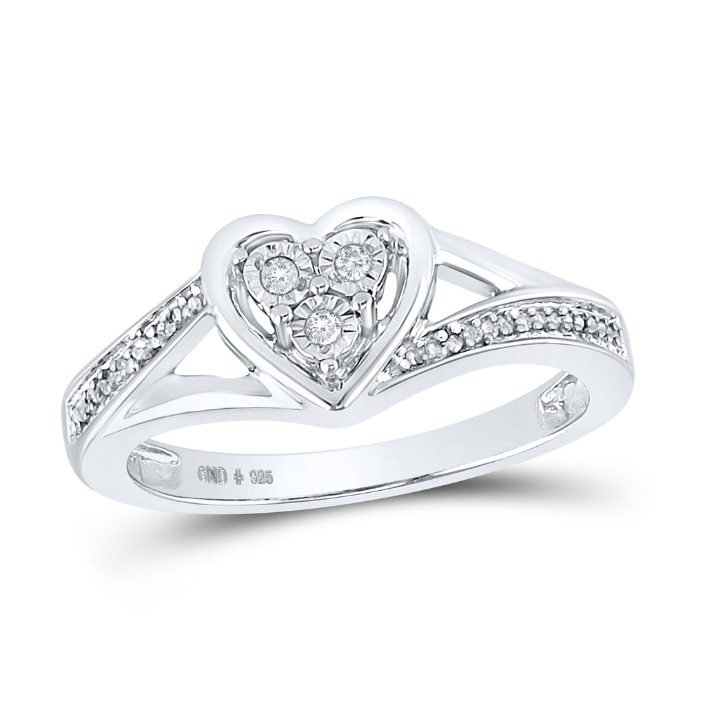 Sterling Silver Womens Round Diamond Heart Ring 1/20ctw, Women's Size: 5-10