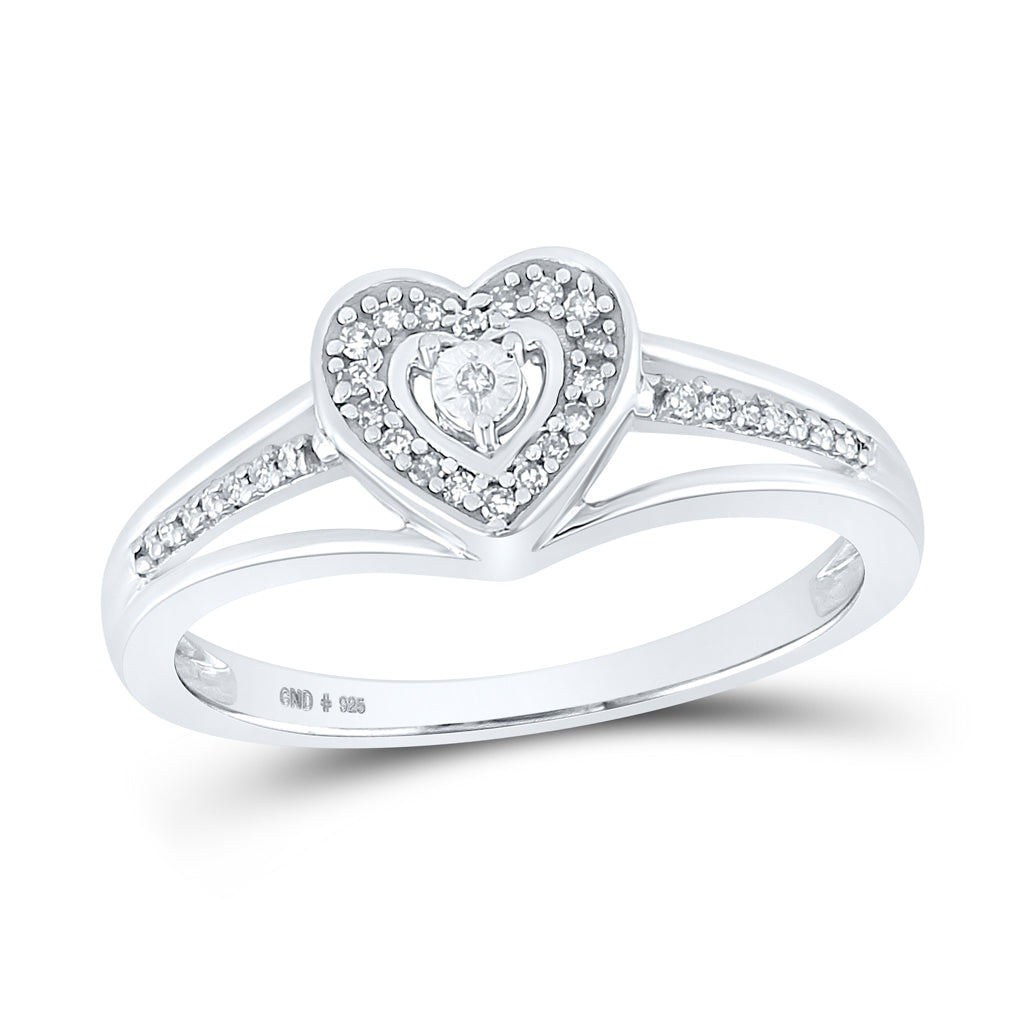 Sterling Silver Womens Round Diamond Heart Ring 1/10ctw, Womens Size: 5-10